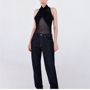 ZARA Tulle‎ sheer bodysuit Black NEW size small